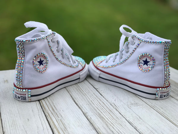 White Bling Converse Sneakers, Little Kids Shoe Size 10-2