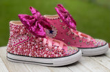 Pink Barbie Full Pearl & Bling Converse Sneakers, Little Kids Shoe Size 11-3