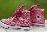 Pink Barbie Full Pearl & Bling Converse Sneakers, Infants and Toddler Shoe Size 2-9 (Hard Sole)