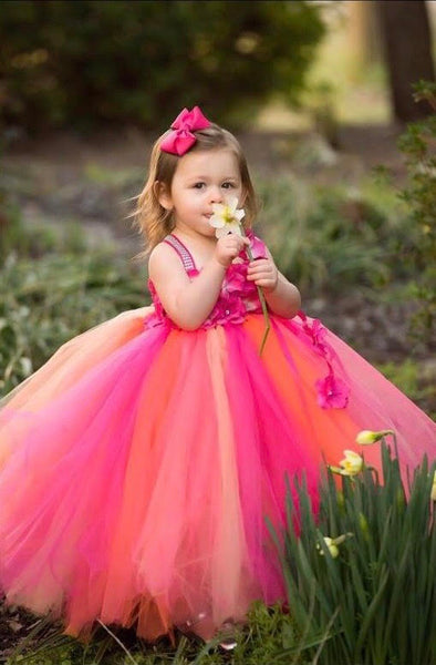 Girls Fuschia Flower Girl Tulle Tutu Dress | Little Ladybug Tutus