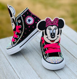 Minnie Mouse Blinged Converse, Infants and Toddler Shoe Size 2-9 (Hard Sole)