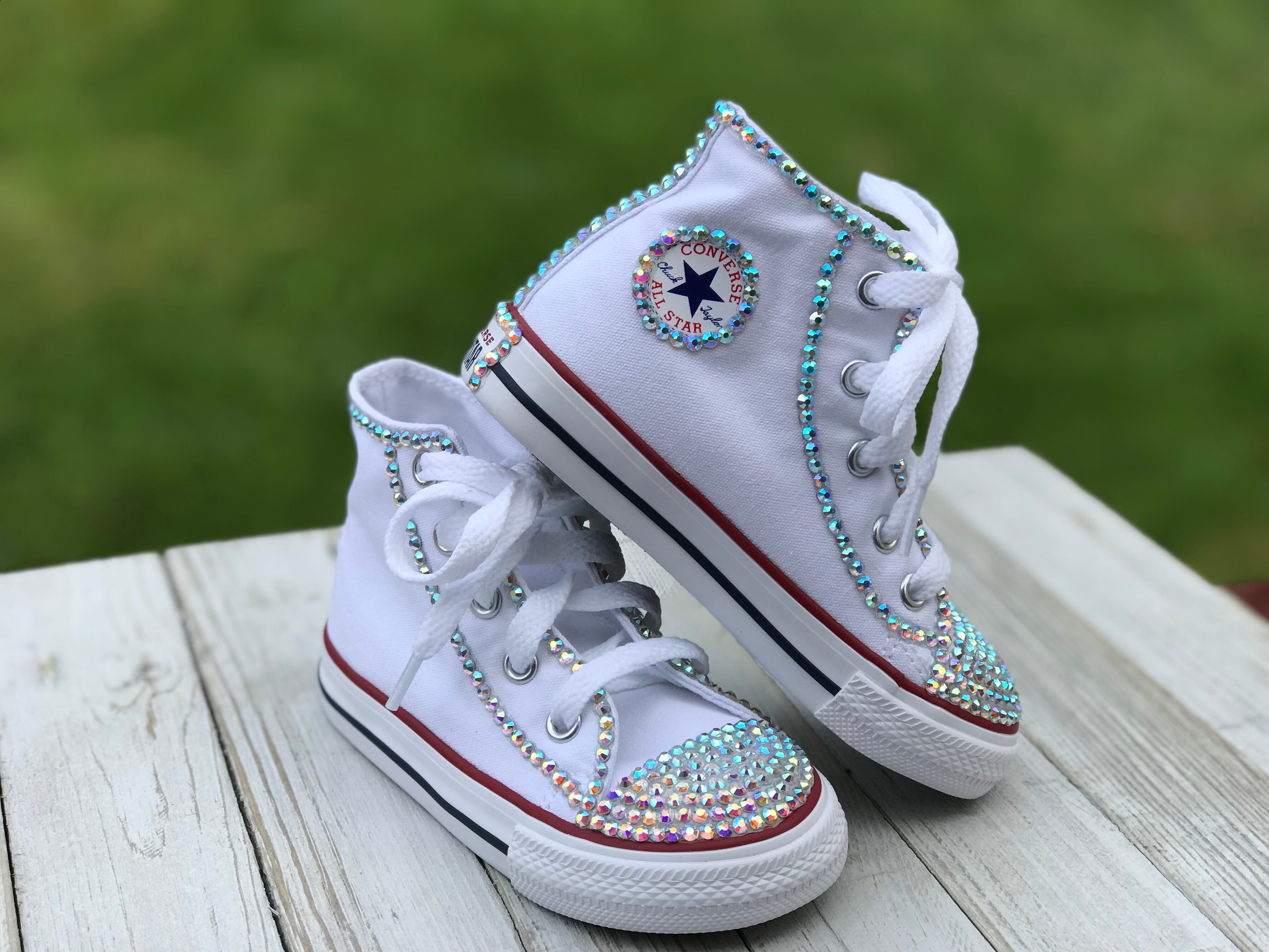 Tengo una clase de ingles compartir Seguro White Bling Converse Sneakers, Little Kids Shoe Size 10-2 | Little Ladybug  Tutus