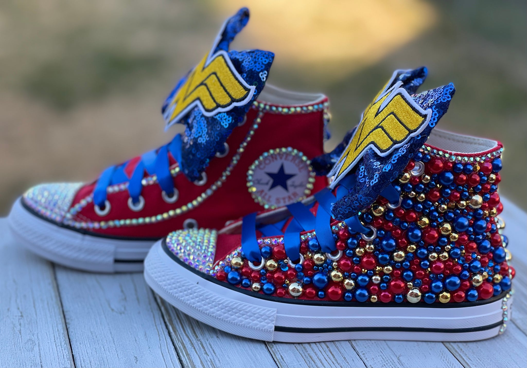 Girls Blinged Wonder Woman Converse Sneakers