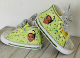 Princess Tiana Blinged Converse Sneakers, Infants and Toddler Shoe Size 2-9 (Hard Sole)